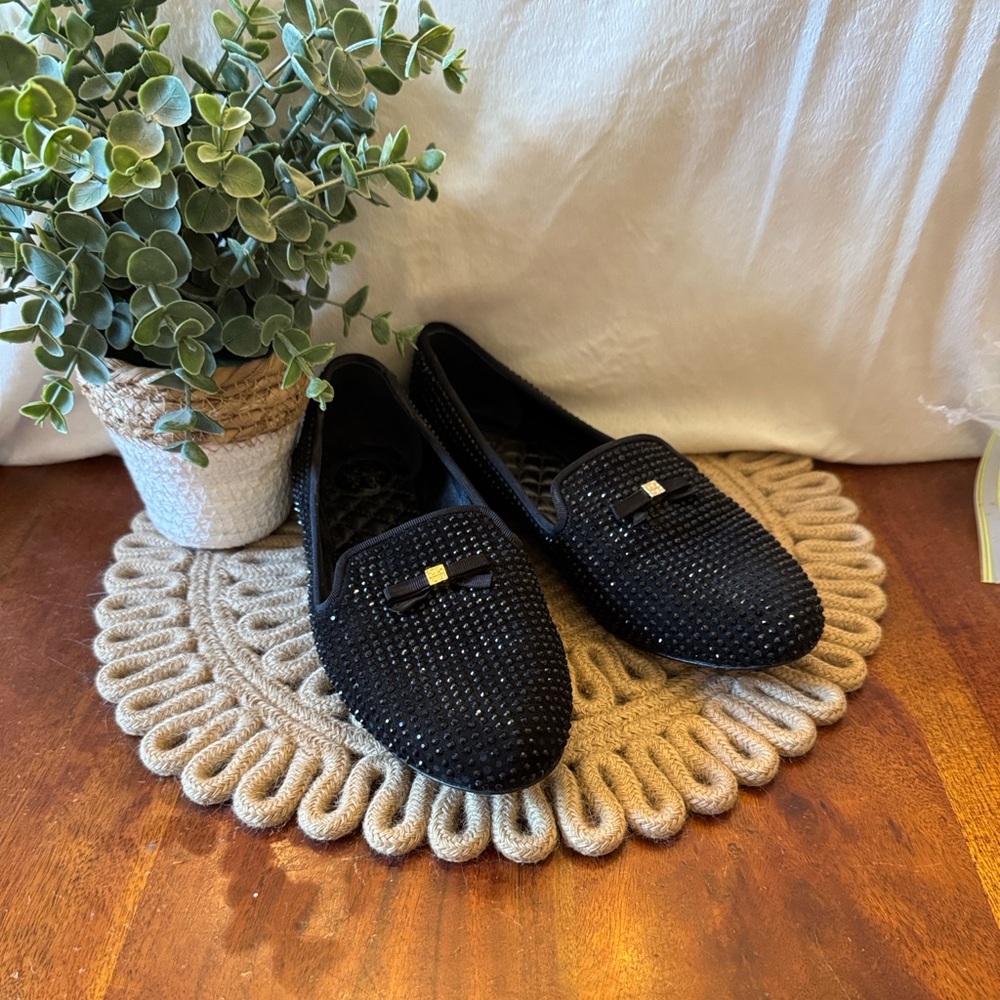 Tory Burch Black 8.5 Chandra Sparkle Slipper Loafer Crystal Studs
